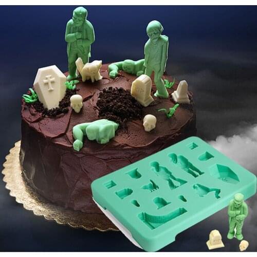 Halloween zombie creative chocolate mould cake ice lattice mold zombie coffin tomb skeleton mold silicone cat Halloween mold