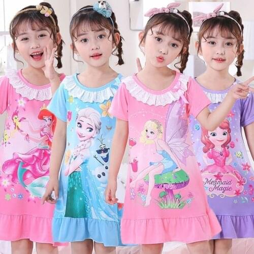 Girls Dress Frozen Summer Short-sleeved Princess Pajamas, Parent-child Wear Nightdress, Comfortable Home Cartoon Baby Nightdress