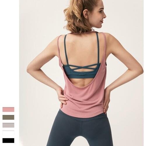 Sexy Backless Fitness Yoga Tops Women Sleeveless Workout Shirts Vest Quick Dry Loose Sport Tank Top Running Training T Shirt