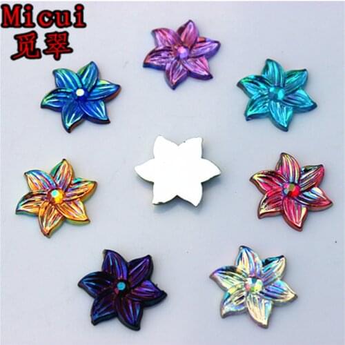 Micui 100PCS 15mm AB Color flower Acrylic Rhinestones Flatback Crystals Stones For DIY Clothes Crafts Decorations ZZ208