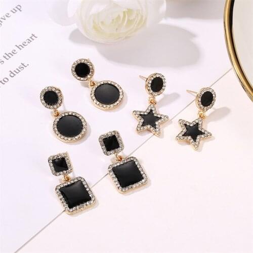 Modyle Sweet five-pointed star Round Square flash AAA Zircon earrings simple geometric earring Fashion Jewelry