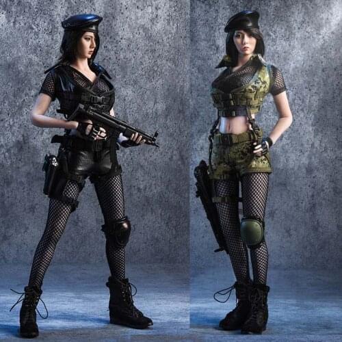 1/6 Scale Camouflage Battlefield Gir Clothing Set with Beret Vest Kneecap Leg Hangs for 12in Action Figure Phicen Body Model