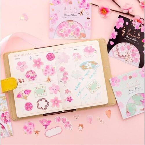 32pcs Cherry Blossom Scrapbook Children DIY Sticker Toys Student Stationery Decorative Stikers Diary Notebook Decorations Plant