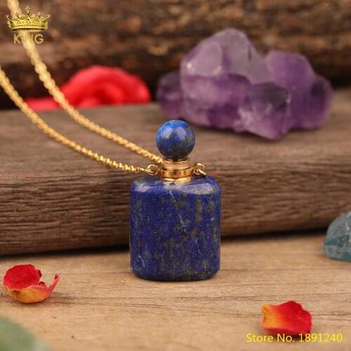 Small Raw Gems Stone Essential Oil Diffuser Vial Jewelry,Natural Amethysts Quartz Perfume Bottle Pendants Plated Gold Necklace