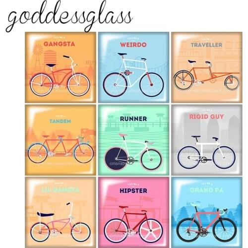 New Beauty bicycle 12mm/20mm/25mm/30mm Square photo glass cabochon demo flat back Making findings FB0268