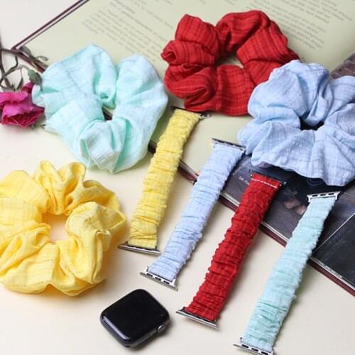 Scrunchie Cotton Strap Scrunchies Set for Apple watch band 40mm 44mm iWatch band 38mm 42mm women belt bracelet Apple watch