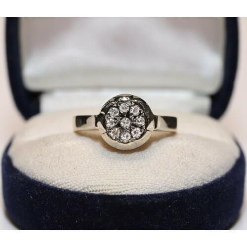 OLD ORIGINAL RUSSIAN 14K GOLD NATURAL DIAMOND DECORATED PRETTY RING