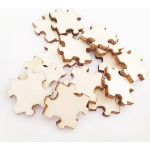 50pcs Unfinished Wood Puzzle Laser Cut Out Natural Wood Pieces Children Handmade Scrapbooking DIY Party Wedding Decoration