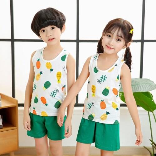 Summer Girls Boys Pajamas Sets Childrens Clothing Suits Vests+Pants Sleepwear Cotton Cartoon Pyjamas Kids Pijamas Nightwear