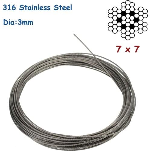 20m/30m/50m 316 Stainless Steel Aircraft Wire Rope Deck Cable Railing Kit 7x7 3mm Dia For Indoor or Outdoor Application