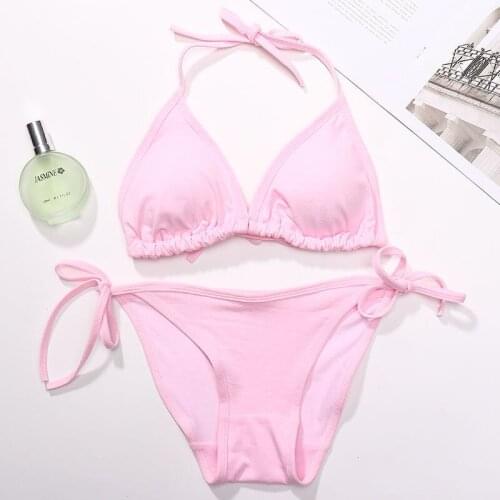 Pink Lady Sensual Sexy Lingerie Set Fashion Girl Women Tie Bandage Swimwear Beach Suit Bras underpants Bra Briefs Set Underwear