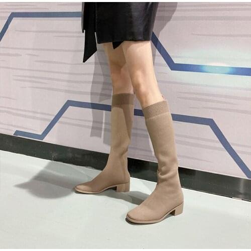 Swiftmovement long women Boots Autumn shoes Suede leather fashion Comfortable flat Thick bottom Square toe Ladies boots