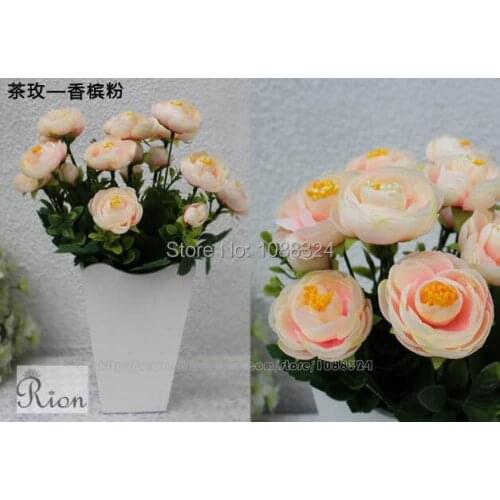 Silk rose bud with vase for decor ,Craft fabric tea rose ,Home Wedding Party Event display , artificial rose buds , 0375