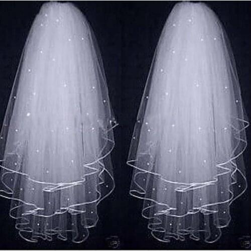 Three Layers Ribbon Edge Wedding Veil With Pearls White Ivory Short 3 Layers Bridal Veil 2023