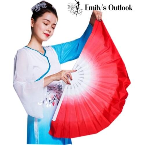 1 Pair 42cm(16.53") Women Belly Dance Fan Veil Plastic Floding Fan Folk Dancer Hand Fan Extra Thick Gradient Color Free Shipping