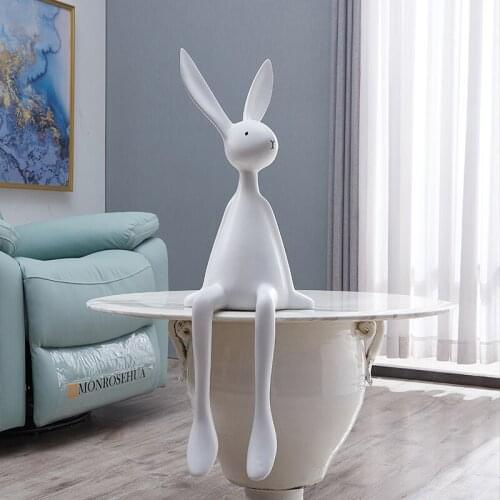 Modern Light Luxury Home Decors Cute Big White Rabbit Art Sculpture Living Room Decoration Soft Ornament Childlike Furnishings