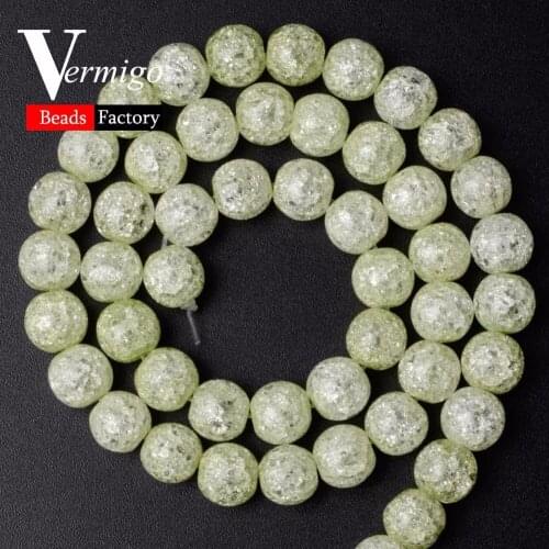 Light Green Snow Cracked Crystal Natural Stone Round Beads For Needlework Jewelry Making 6 8 10 12mm Diy Bracelet Necklace 15"