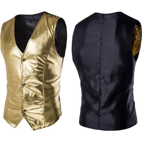 Trench Men Stylish Men Sleeveless Gold Stamping Single-breasted Slim Waistcoat Business Top