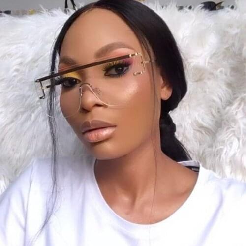 Trends 2021 Clear Rimless Sunglasses Luxury Brand Single Lens Designer Fashion Womens Large Frameless Glasses Square Shades