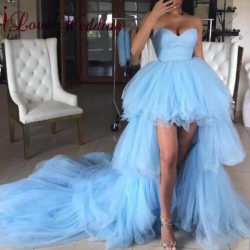 New Arrival 2020 Sweetheart Blue Tulle Layered Party Gown Custom made Front Short Long Back Evening Dresses