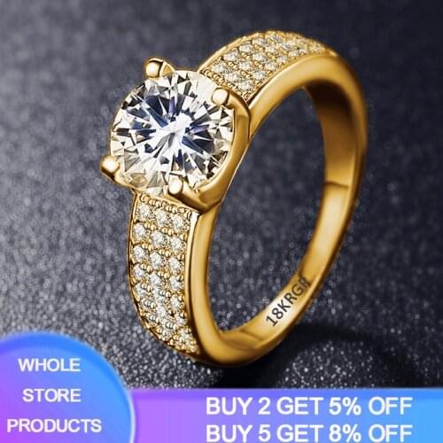 YANHUI 925 Solid Silver Circle Zirconia Diamond Rings For Women 18K Gold Color Cubic Zirconia Wedding Fine Jewelry Ring For Girl