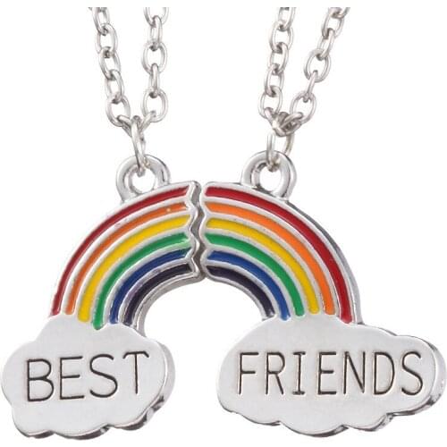 Women Two in one Heart Rainbow Friendship Couple Necklaces Fashion Best Friend One Pair Pendant Necklace Choker Jewelry