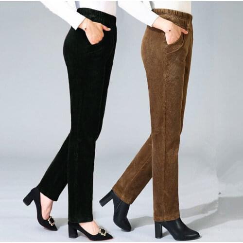 New 2021 Women Autumn Winter Corduroy Pants High Waist Vintage Korean Straight Pants Elegant Loose Cotton Streetwear Y427