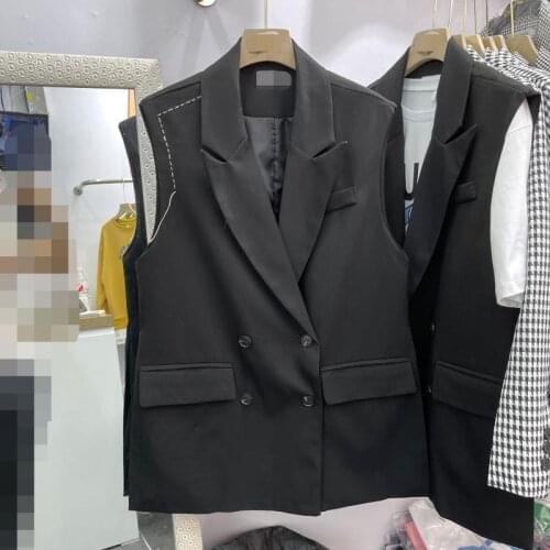 2021 Spring Fall Striped Suit Vest Womens Double Breasted Short Temperament Sleeveless Jacket Female Blazer Waistcoat