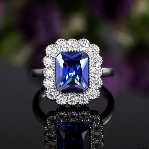 Simple Women 100% 925 Sterling Silver Light Blue Gemstone Birthstone Flower Wedding Engagement Ring Jewelry