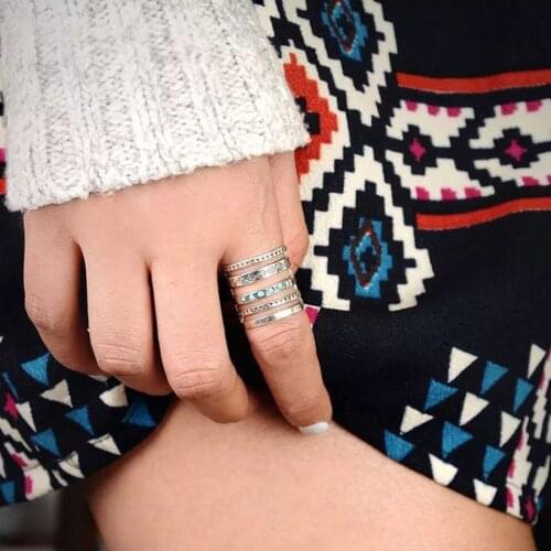 Bohemia Stone Inlaid Finger Joint Ring for Women Antique Geometric Pattern Female Statement Party Wedding Gift Anillos Mujer