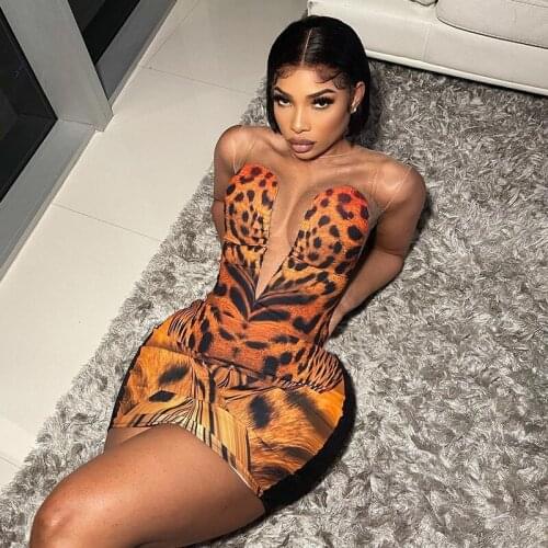 ANGEL Women Sexy Dresses Tiger Stripes Print Mesh Patchwork Sleeveless Bodycon Mini Dress Clud Summer Fashion Streetwear AG32007