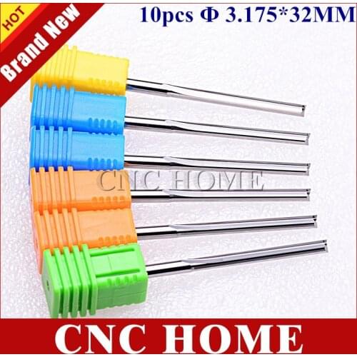 10pcs 3.175mm * 32mm Straight Slot Bit Wood Cutter CNC Solid Carbide Two Straight Flute Bits CNC Router Bits Cutter