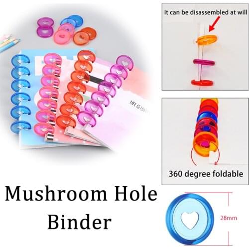 100pcs 28mm Mushroom Hole Binder Transparent Colorful Planner Rings Binder Notebook Binder 360 Degree Foldable Office Supplies