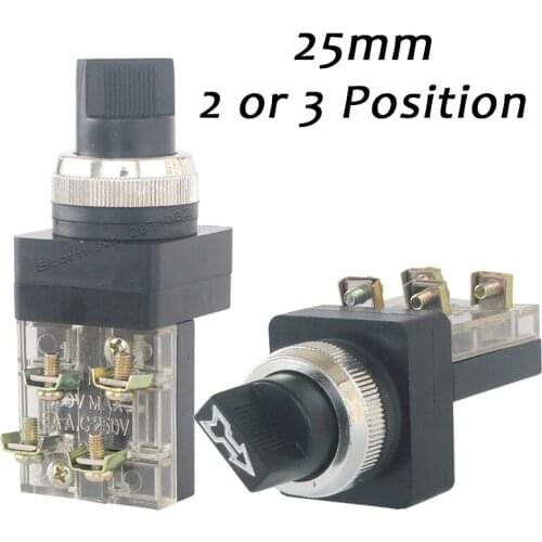 25mm Selector Push Button Switch Maintained Self Lock Latching Rotary Button Switch 2 3 Position SS-25/3 2NO 1NO1NC