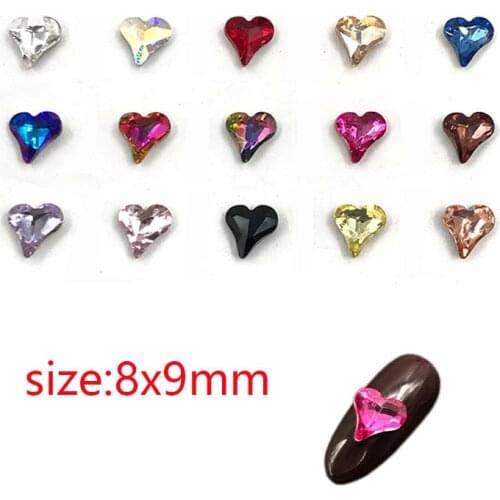 30/100Pcs Nail Art Heart Diamond Jewelry 8x9mmmm Pointed Bottom Shaped Diamond Peach Heart Shap Diamond Nail Decoration Jewelry