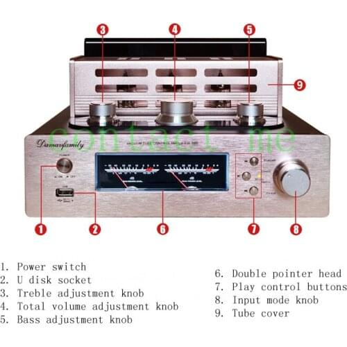 6H3N HIFI Bluetooth tube power amplifier, front and back stone amplifier, output power 100W*2，Frequency response 20--30KHz