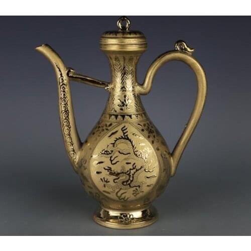 Antique MingDynasty(XuanDe) porcelain Gilt teapot,dragon,Hand-painted crafts,#02,Collection&Adornment,Free shipping