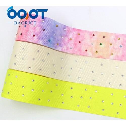 I-19708-1577,5yards 1-1/2"38mm Diamond Craft Grosgrain Ribbon DIY Rhinestones Hair Bow Materials Home Textile Printed Ribbon