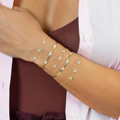 4MM Herringbone Chain Micro Pave CZ Butterfly Charm European Women Fashion Chain Bracelet