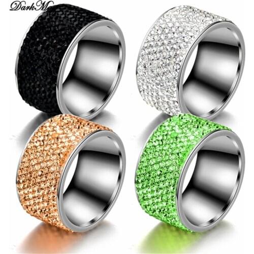 DarkMag Fashion Silver Color Rhinestone Zircon Ring Women Elegant Simple Round Mosaic Crystal Wedding Jewelry Stainless Ring