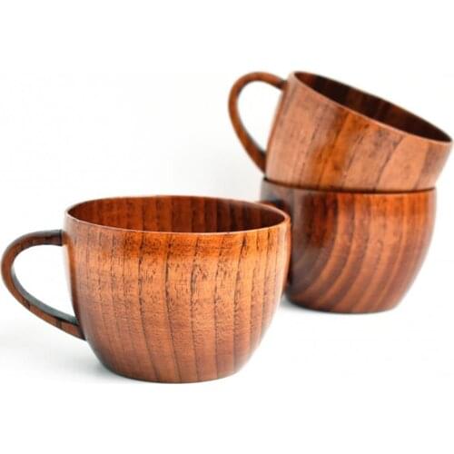 Wooden Beer Mug Crafts Drinking Cup Pint Wood Cups, Handmade Tumblers Teacup With Handle For Hiking Camping Outdoor Sports