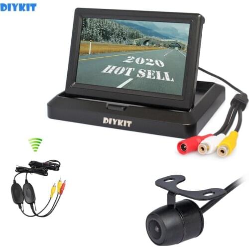 DIYKIT Wireless 5" Foldable Rear View Monitor Car Monitor Waterproof Rear View Car Camera Parking System Kit