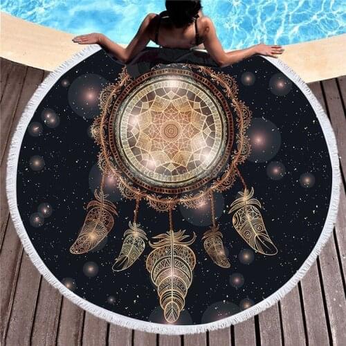 Fantasy Luxury Beach Towel Black Chakra Turtle Mandala Geometry Cushion Bathroom Diameter 150Cm Microfiber Non-Slip Beach Mat