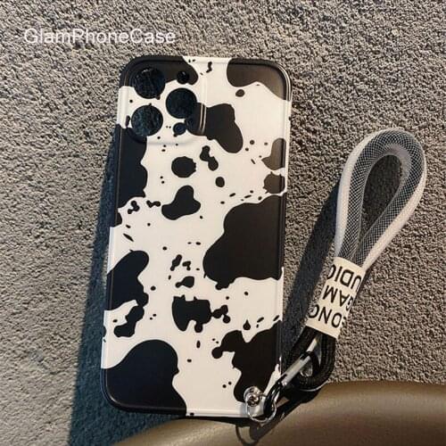 GlamPhoneCase Graffiti cow pattern lanyard Phone Case For iPhone12Pro/max 11Pro/Max XS Max XR Soft Silicone Cover For iPhone11