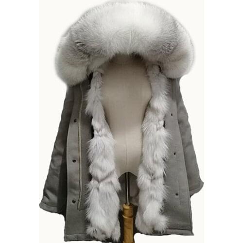 Cashmere Parker Set 100% Cross Fox Fur Liner Oversized Fur Collar Personal Customization big fur collar