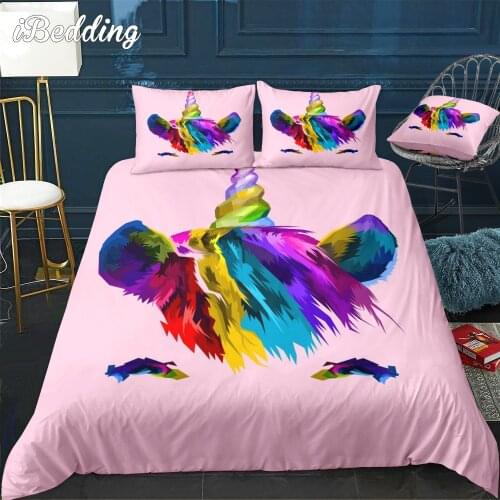 Cute Unicorn Bedding Set Pink Kawaii Animal Duvet Cover for Kids Girl Teen 3d Cartoon Bed Linen Cotton Twin Double Full Bed Set