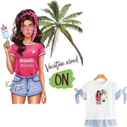 Beautiful Girl Clothing Patches Banana Trees Clothes Heat Transfer Fashion Stickers Diy Accessory Iron On Stickers Patch