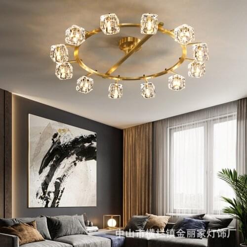 Creative Nordic copper light luxury living room post modern minimalist copper bedroom crystal lamp ceiling lamp