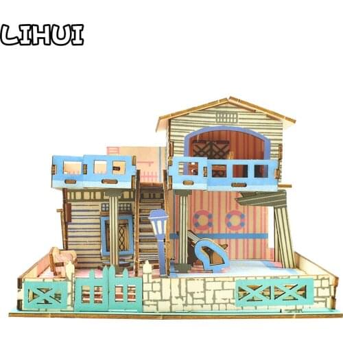 Lembongan Island Villa Wooden Toys 3D Puzzle Jigsaw Toys for Children DIY Building Model Wood Toy Assembled Kids Puzzles Gifts