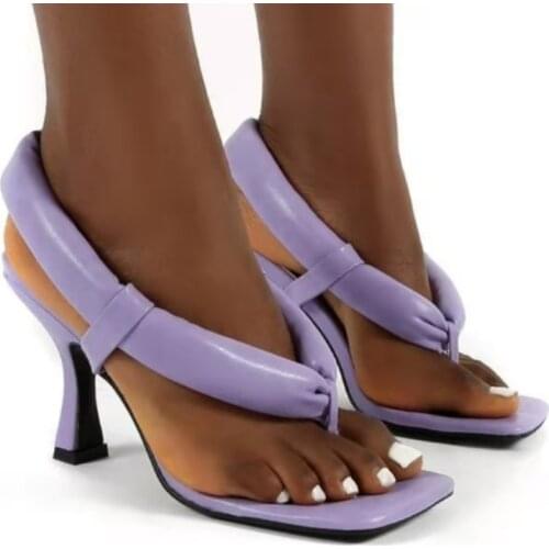 Summer Runway Shoes High Heels Flip Flops Purple Color Fashion Padded Leather Thong Sandals Slippers Womens Party Shoes